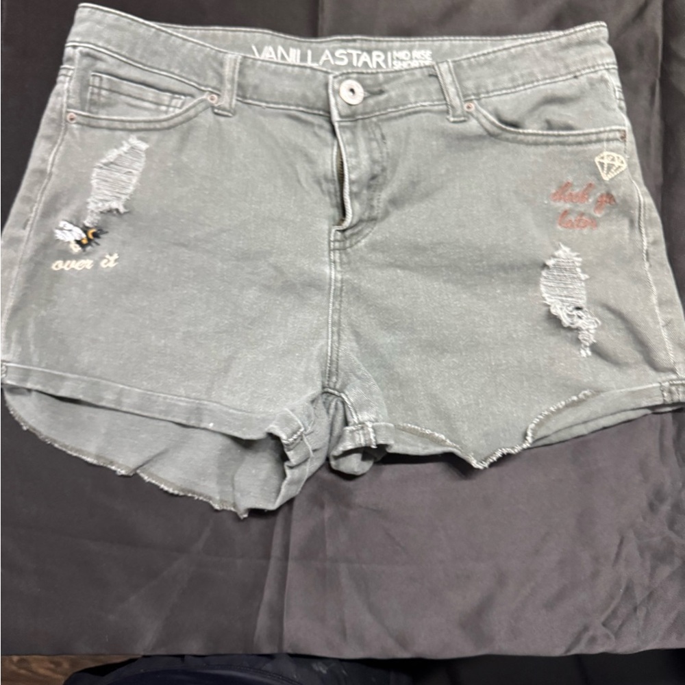 Vanilla Star Gray Embroidered Jean Shorts
